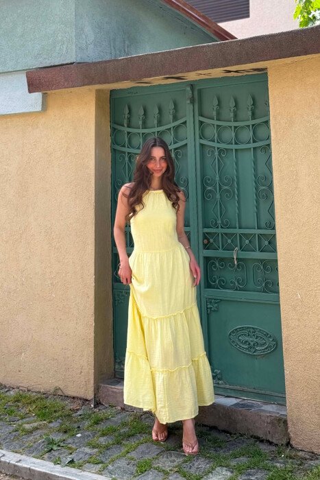 ONE COLOR LINEN BLEND WOMAN DRESS YELLOW/E VERDHE - 4