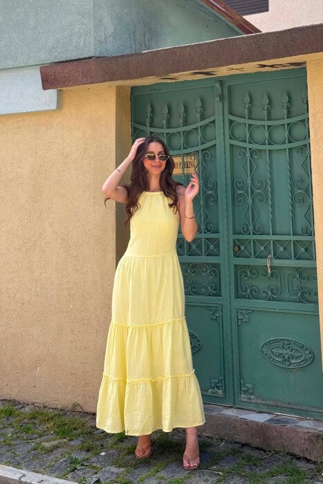 ONE COLOR LINEN BLEND WOMAN DRESS YELLOW/E VERDHE - 5