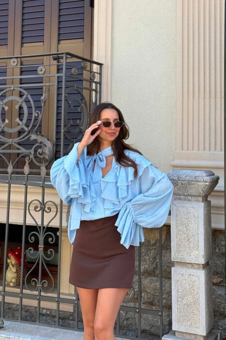 ONE COLOR LINEN BLEND WOMAN SHIRT LIGHTBLUE/BZ - 2
