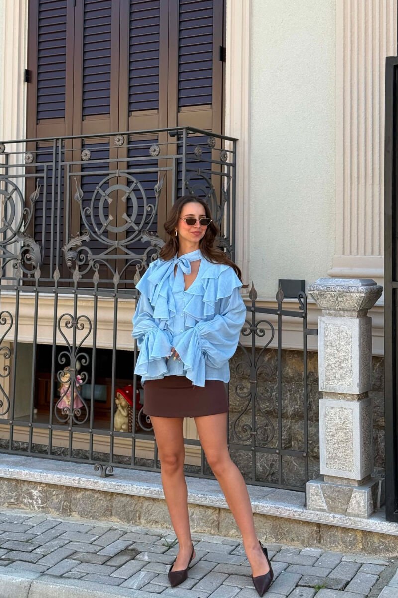 ONE COLOR LINEN BLEND WOMAN SHIRT LIGHTBLUE/BZ - 6