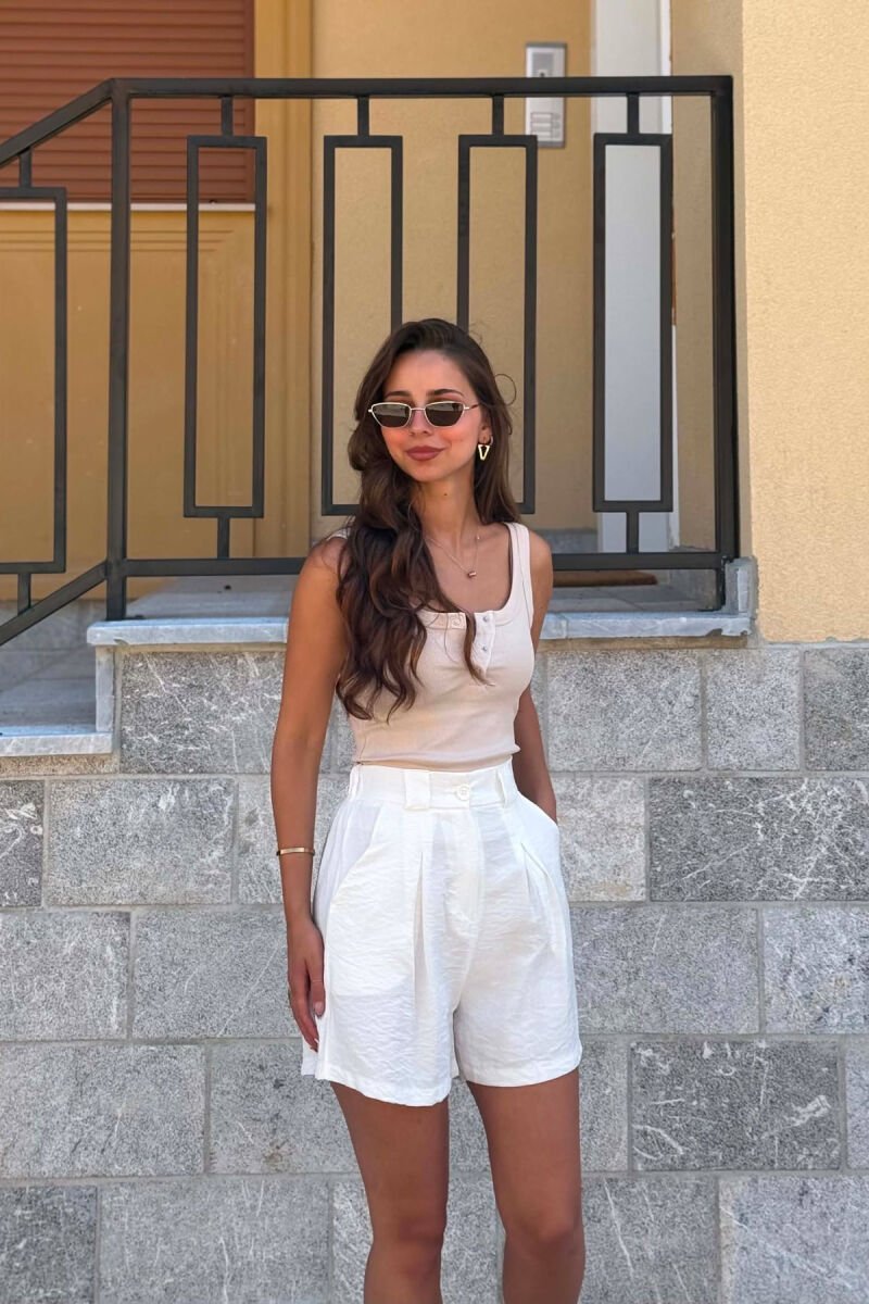 ONE COLOR LINEN BLEND WOMAN SHORTS WHITE-E BARDHE - 5
