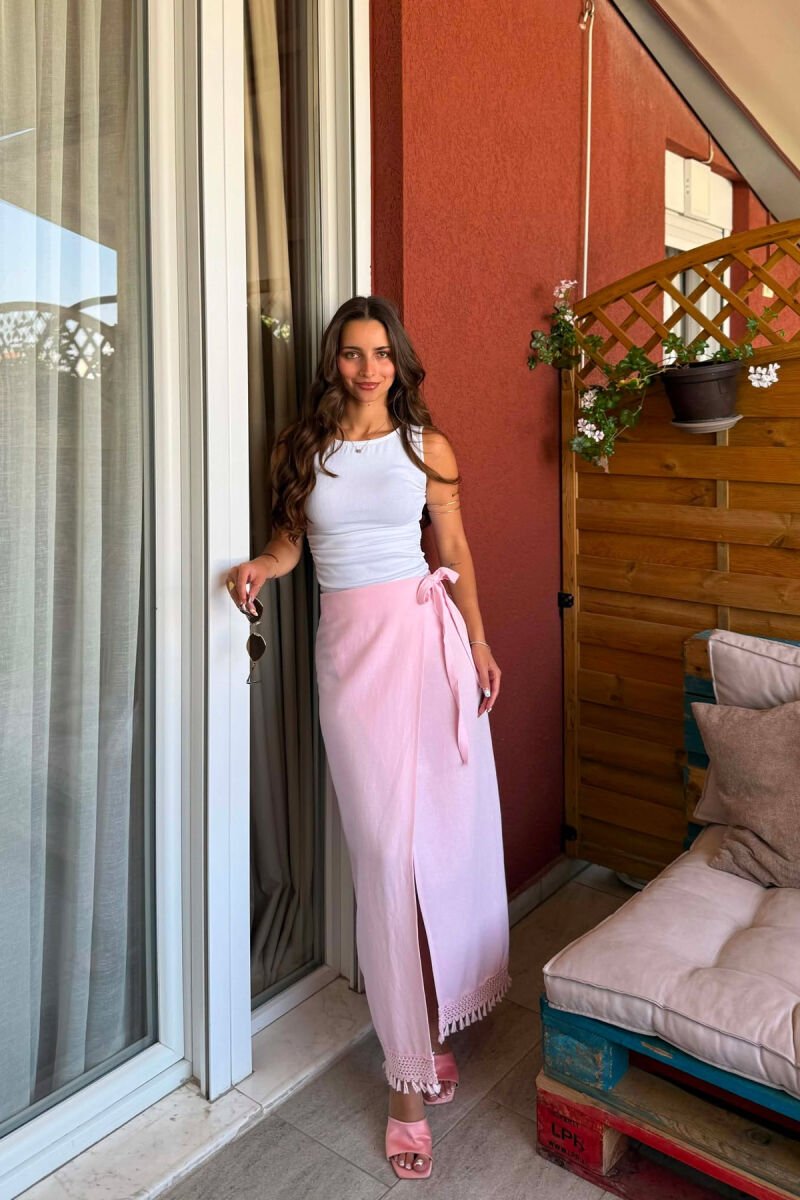 ONE COLOR LINEN BLEND WOMAN SKIRT PINK/ROZE - 3