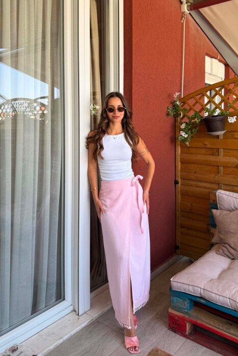 ONE COLOR LINEN BLEND WOMAN SKIRT PINK/ROZE - 5