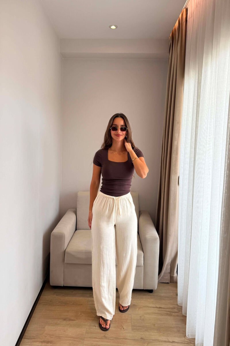 ONE COLOR LINEN BLEND WOMAN TROUSERS BEIGE/BEZHE - 1