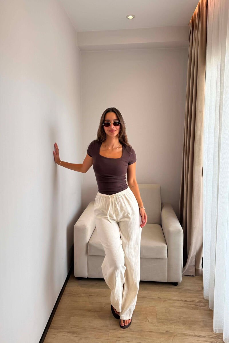 ONE COLOR LINEN BLEND WOMAN TROUSERS BEIGE/BEZHE - 2