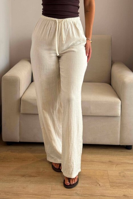 ONE COLOR LINEN BLEND WOMAN TROUSERS BEIGE/BEZHE - 3