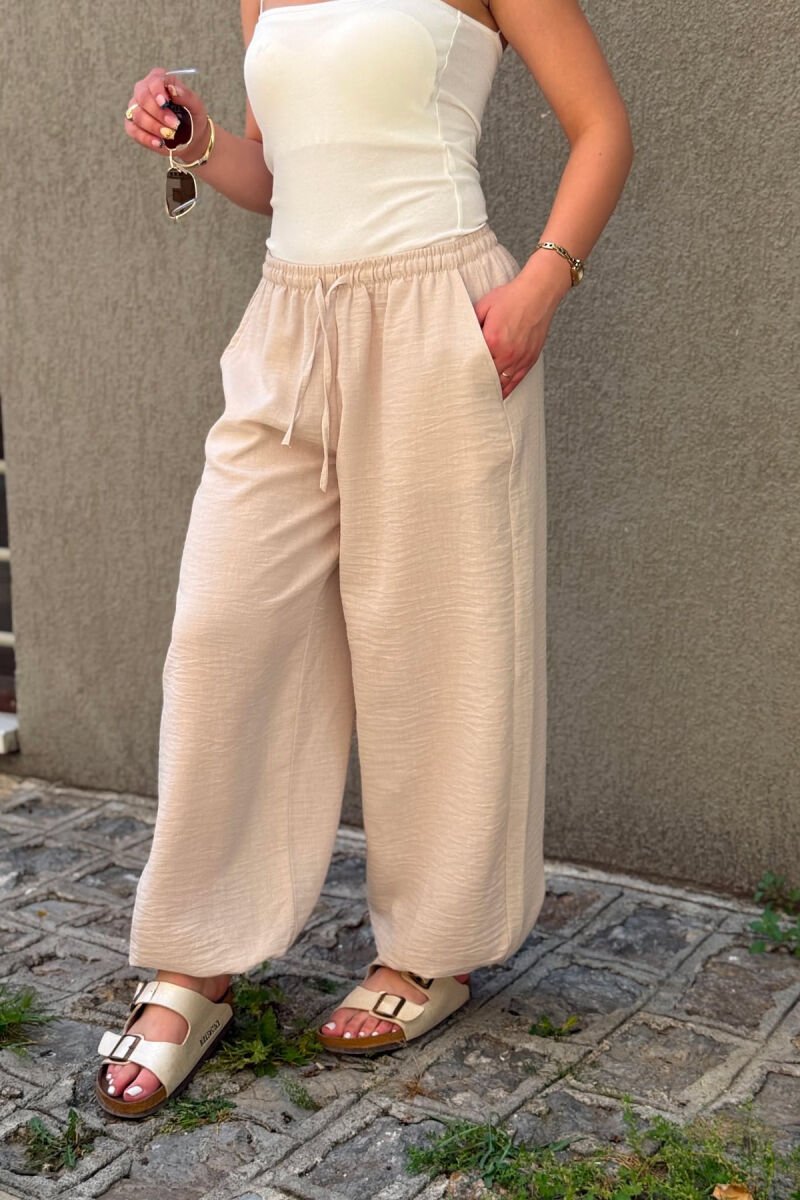 ONE COLOR LINEN BLEND WOMAN TROUSERS BEIGE/BEZHE - 3