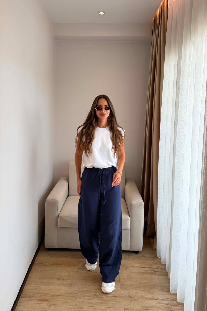 ONE COLOR LINEN BLEND WOMAN TROUSERS BLUE/BLU - 1