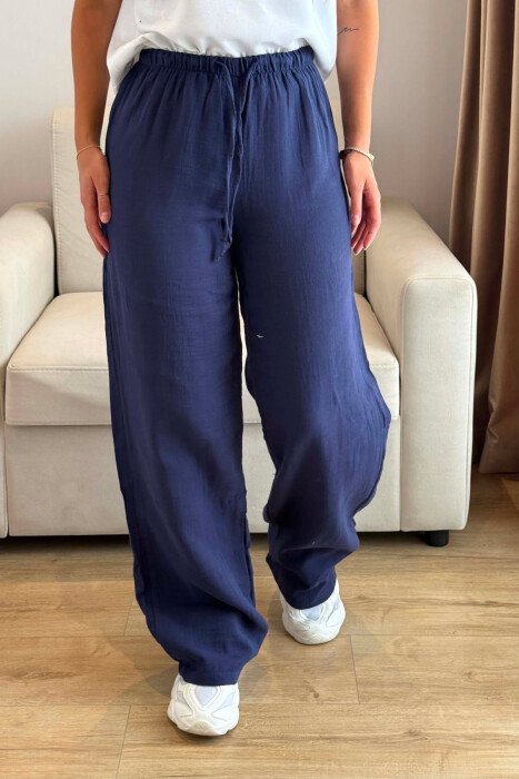ONE COLOR LINEN BLEND WOMAN TROUSERS BLUE/BLU - 2
