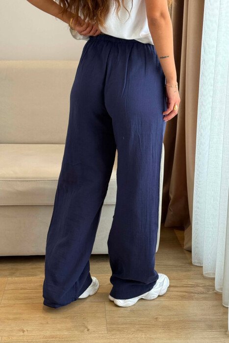 ONE COLOR LINEN BLEND WOMAN TROUSERS BLUE/BLU - 3