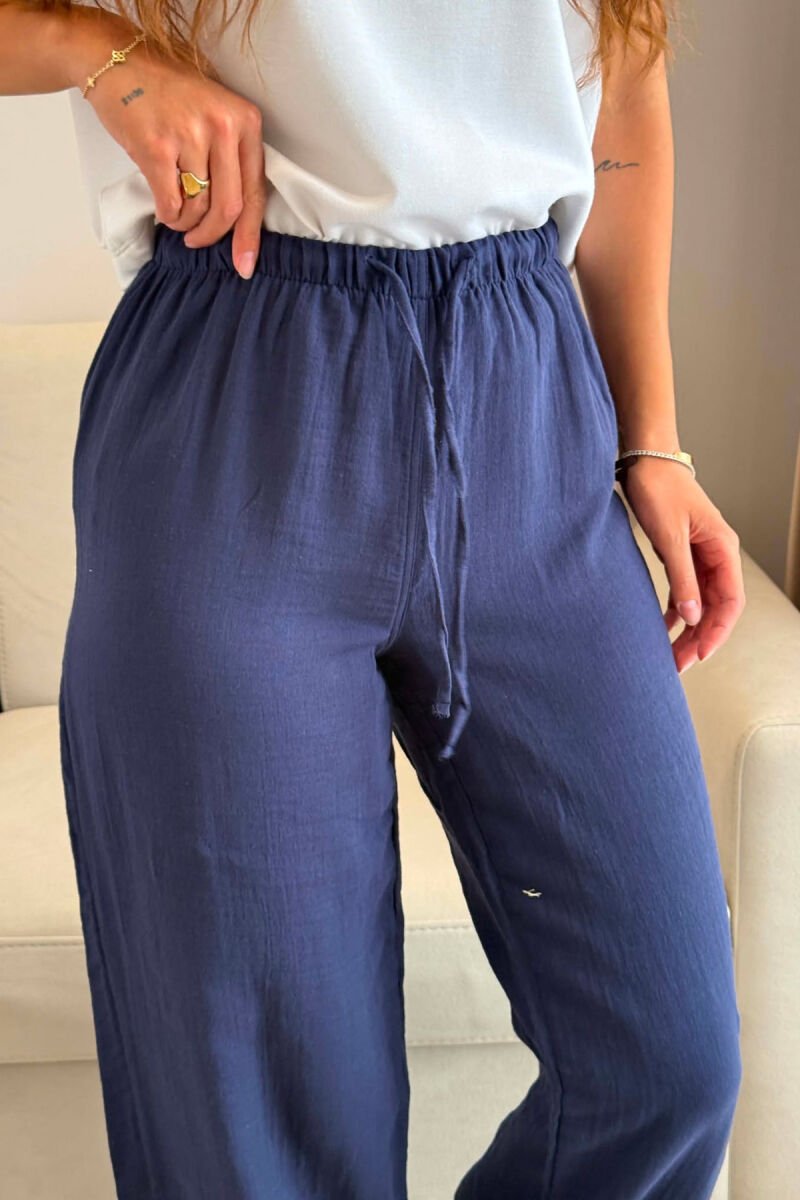 ONE COLOR LINEN BLEND WOMAN TROUSERS BLUE/BLU - 4