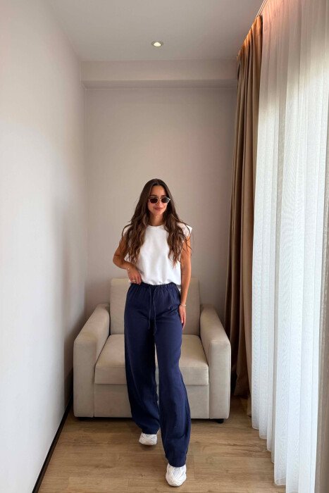 ONE COLOR LINEN BLEND WOMAN TROUSERS BLUE/BLU - 5