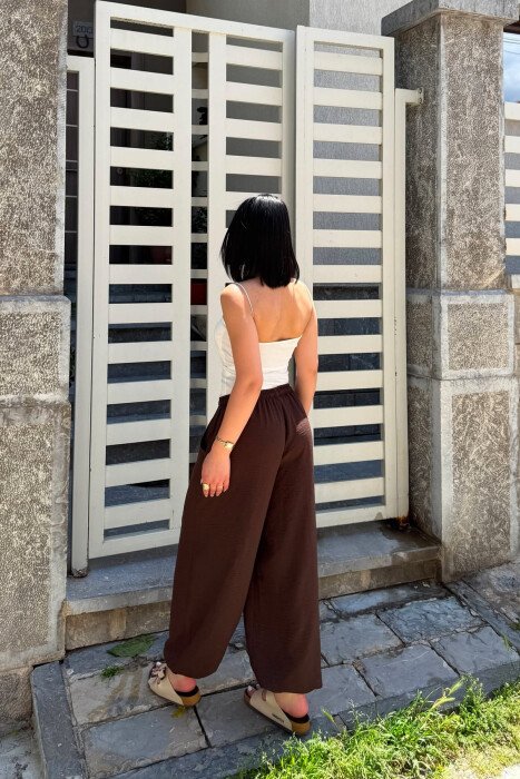 ONE COLOR LINEN BLEND WOMAN TROUSERS BROWN/KAFE - 5