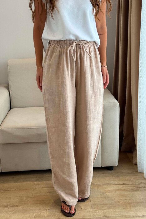ONE COLOR LINEN BLEND WOMAN TROUSERS DARK BEIGE/BEZHE ERRET - 2