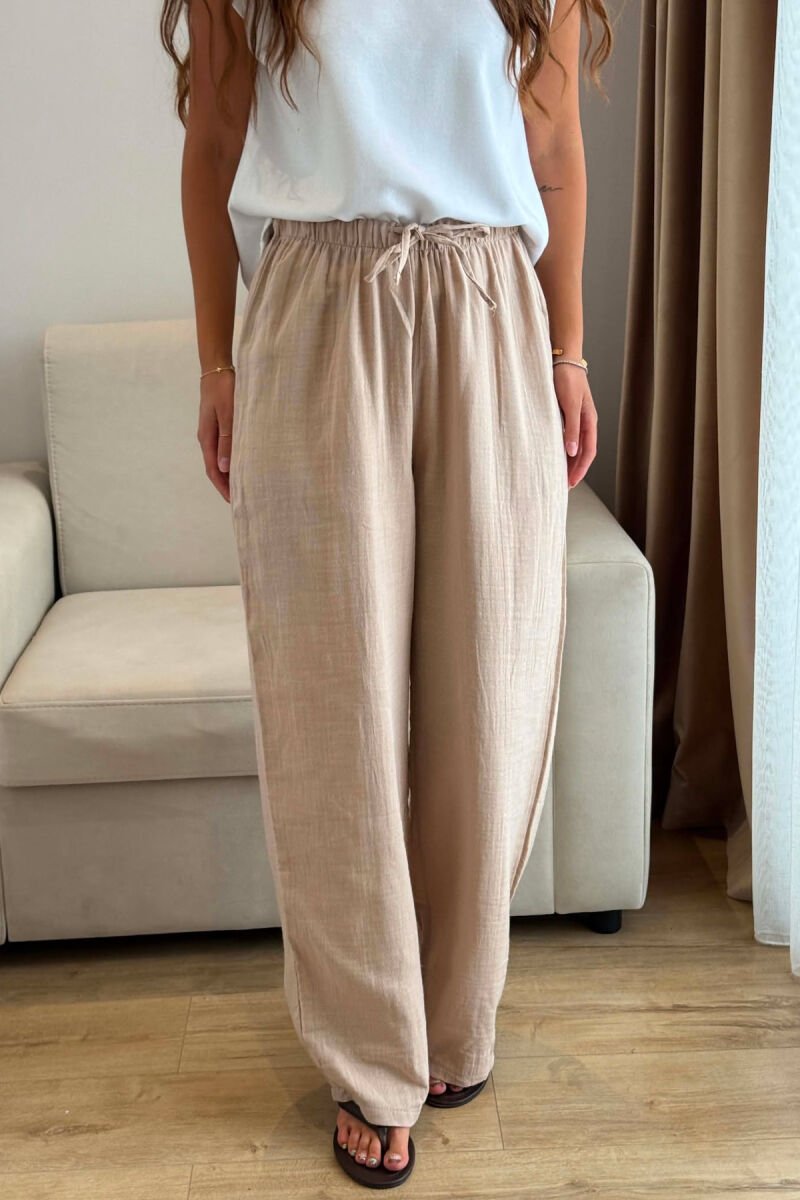 ONE COLOR LINEN BLEND WOMAN TROUSERS DARK BEIGE/BEZHE ERRET - 2