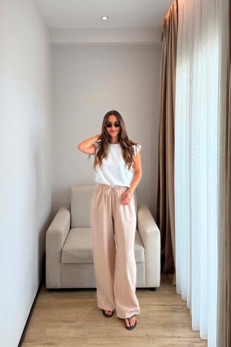 ONE COLOR LINEN BLEND WOMAN TROUSERS DARK BEIGE/BEZHE ERRET - 5
