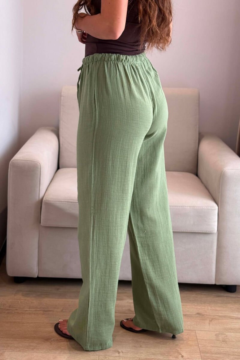 ONE COLOR LINEN BLEND WOMAN TROUSERS GREEN/JESHILE - 3