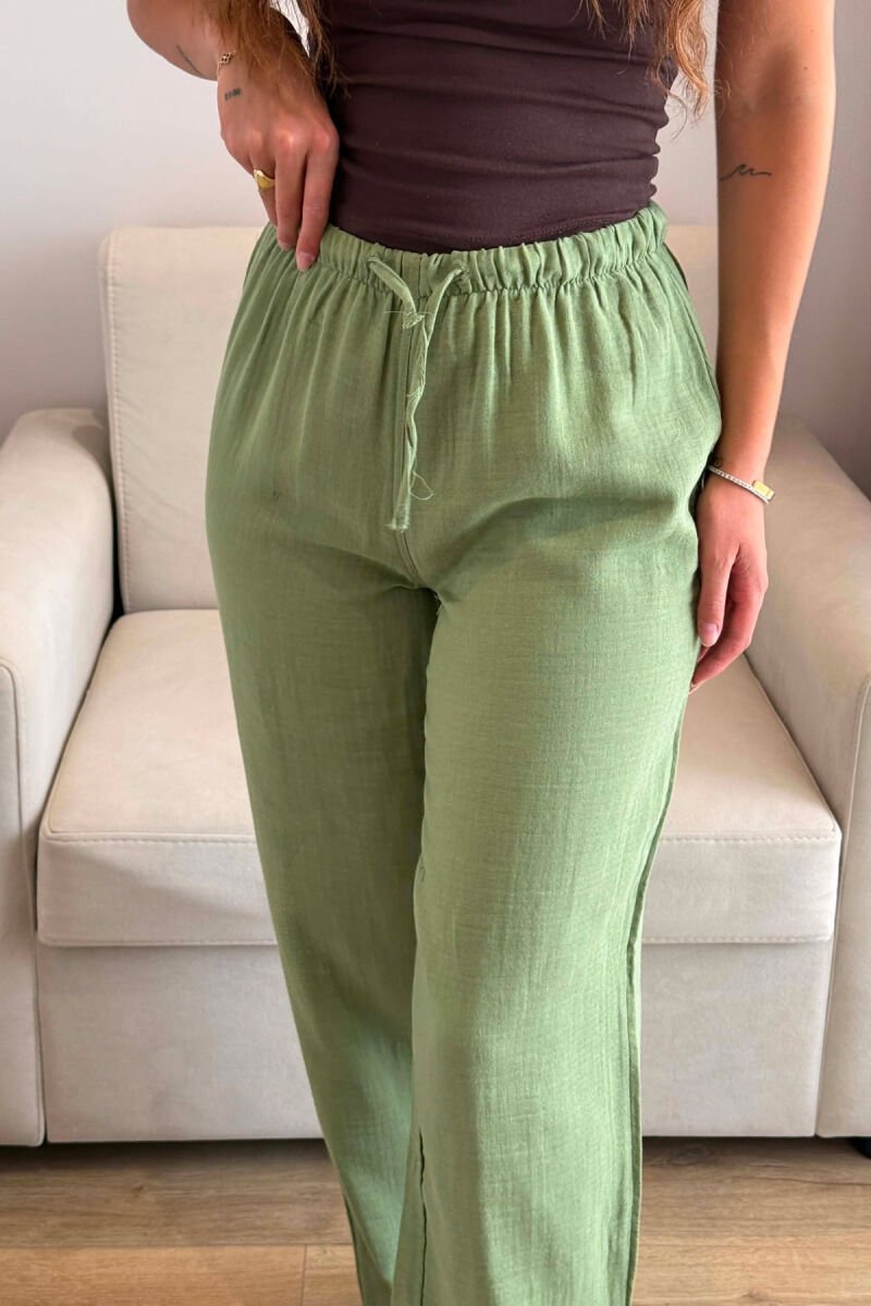 ONE COLOR LINEN BLEND WOMAN TROUSERS GREEN/JESHILE - 4