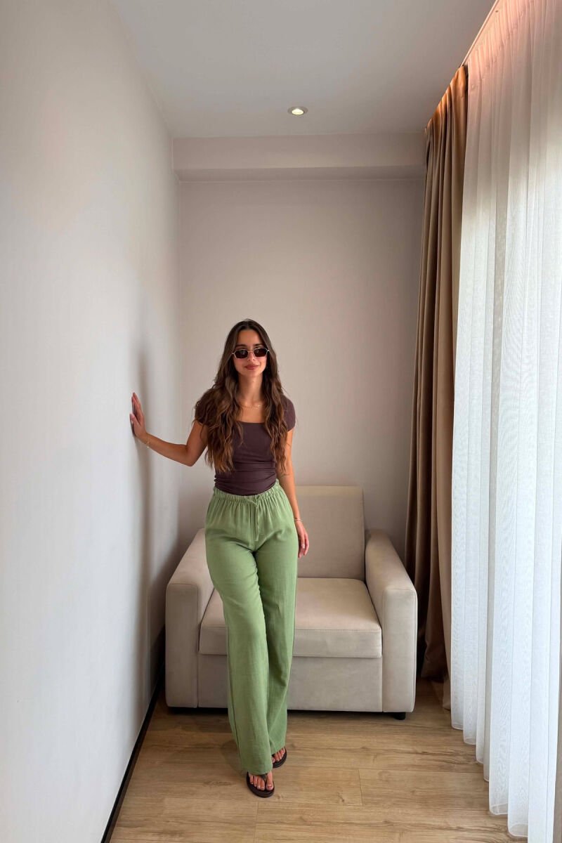 ONE COLOR LINEN BLEND WOMAN TROUSERS GREEN/JESHILE - 5