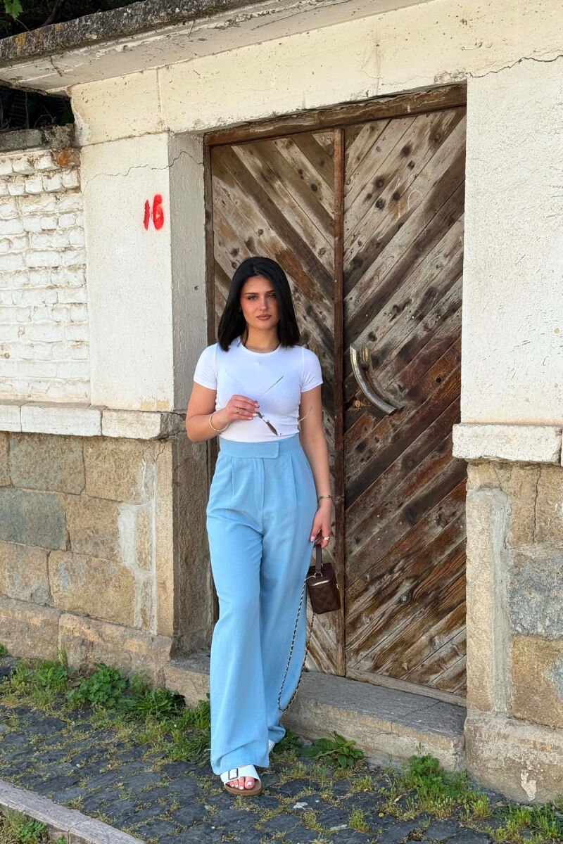 ONE COLOR LINEN BLEND WOMAN TROUSERS LIGHTBLUE/BZ - 1