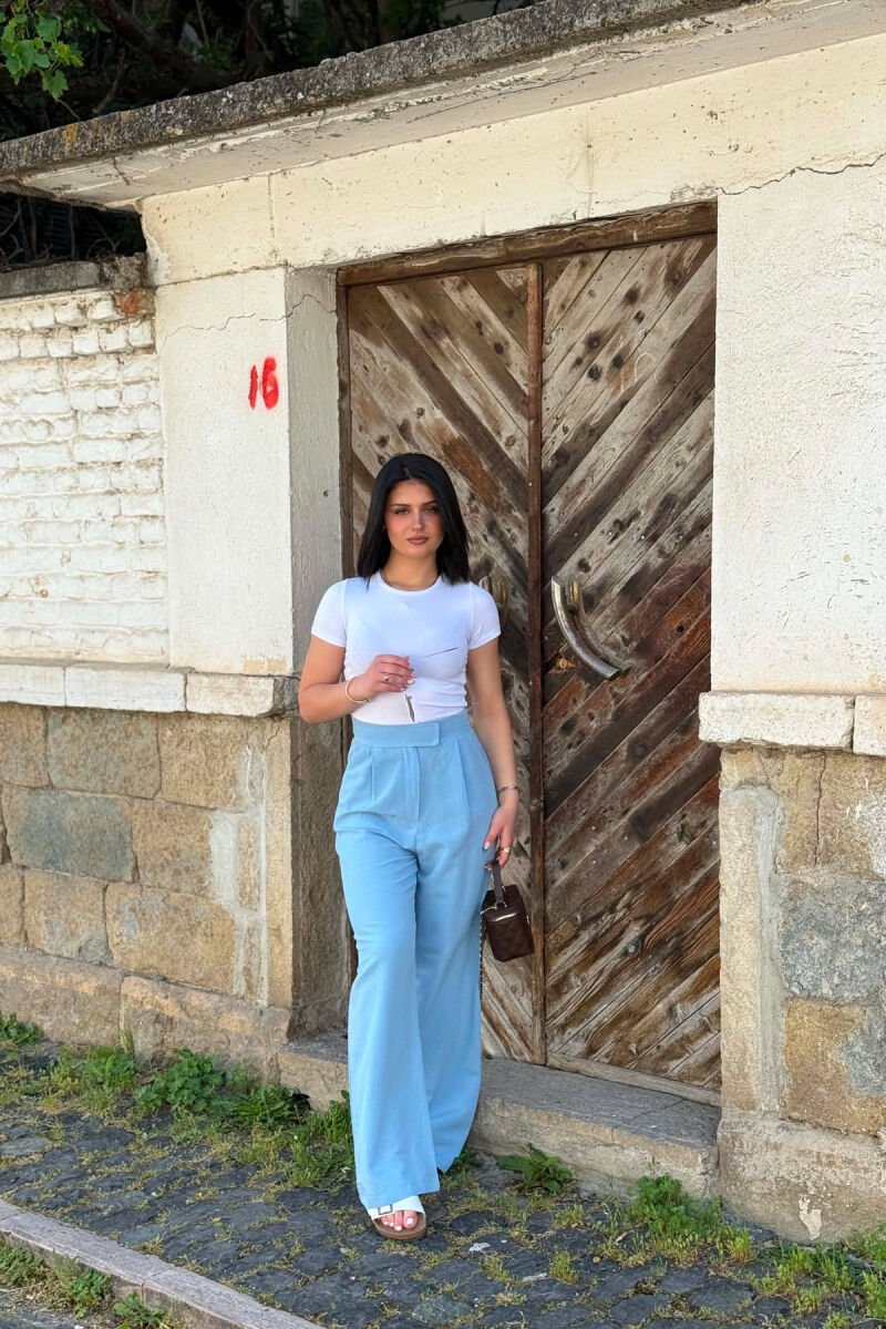 ONE COLOR LINEN BLEND WOMAN TROUSERS LIGHTBLUE/BZ - 6