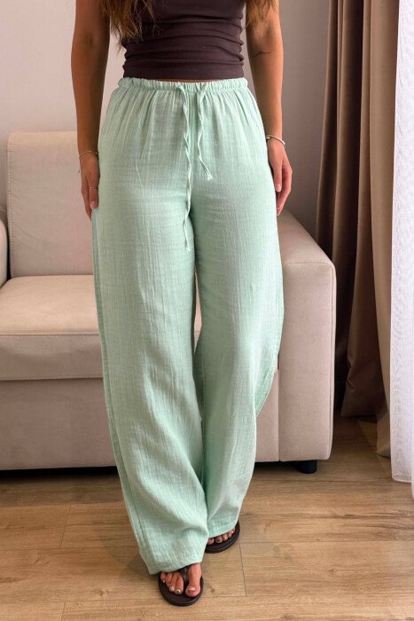 ONE COLOR LINEN BLEND WOMAN TROUSERS MINT/MENTE - 2