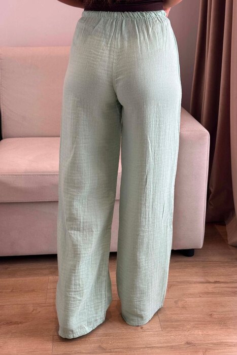 ONE COLOR LINEN BLEND WOMAN TROUSERS MINT/MENTE - 3