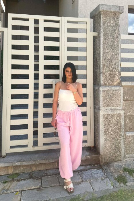 ONE COLOR LINEN BLEND WOMAN TROUSERS PINK/ROZE 