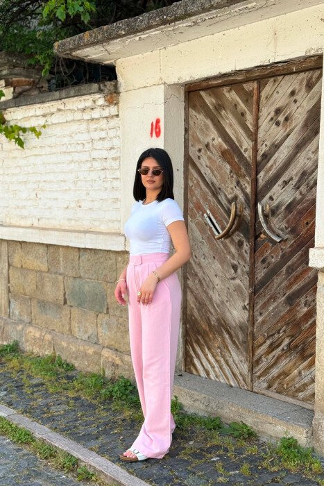 ONE COLOR LINEN BLEND WOMAN TROUSERS PINK/ROZE - 2