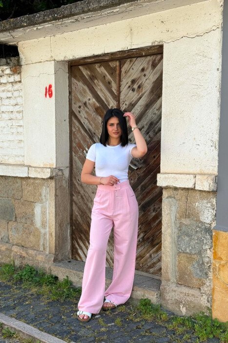 ONE COLOR LINEN BLEND WOMAN TROUSERS PINK/ROZE - 6