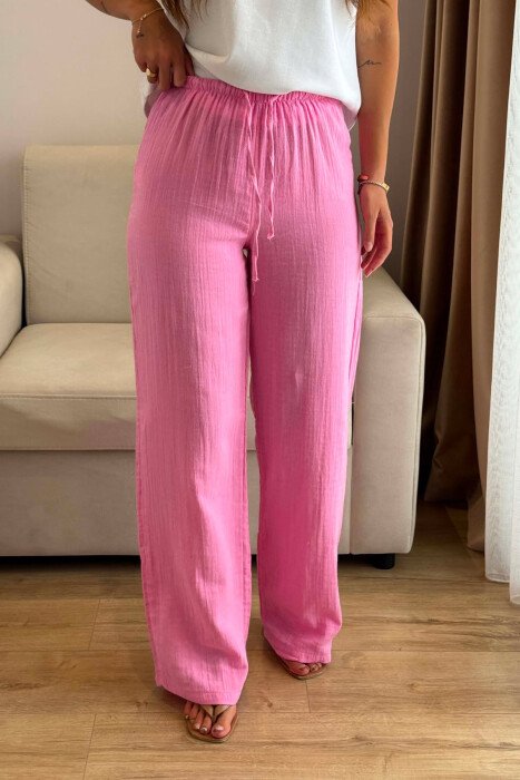 ONE COLOR LINEN BLEND WOMAN TROUSERS PINK/ROZE - 2
