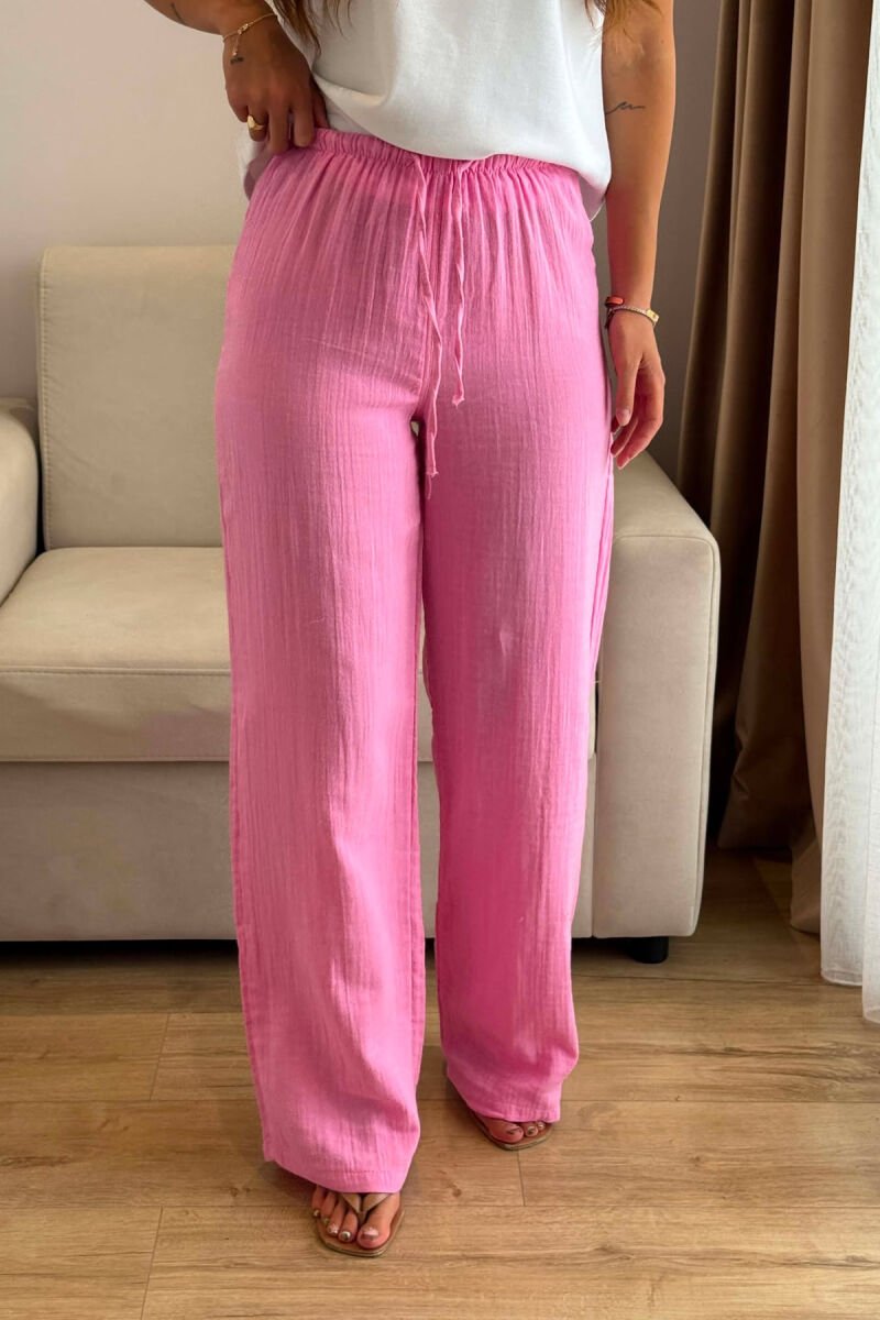 ONE COLOR LINEN BLEND WOMAN TROUSERS PINK/ROZE - 2