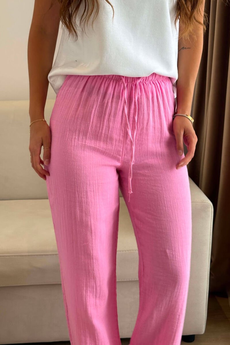 ONE COLOR LINEN BLEND WOMAN TROUSERS PINK/ROZE - 3