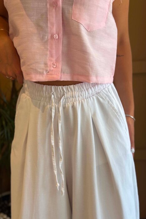 ONE COLOR LINEN BLEND WOMAN TROUSERS WHITE-E BARDHE - 3