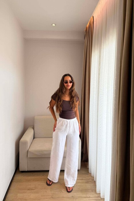 ONE COLOR LINEN BLEND WOMAN TROUSERS WHITE-E BARDHE - KLAUDIO FASHION