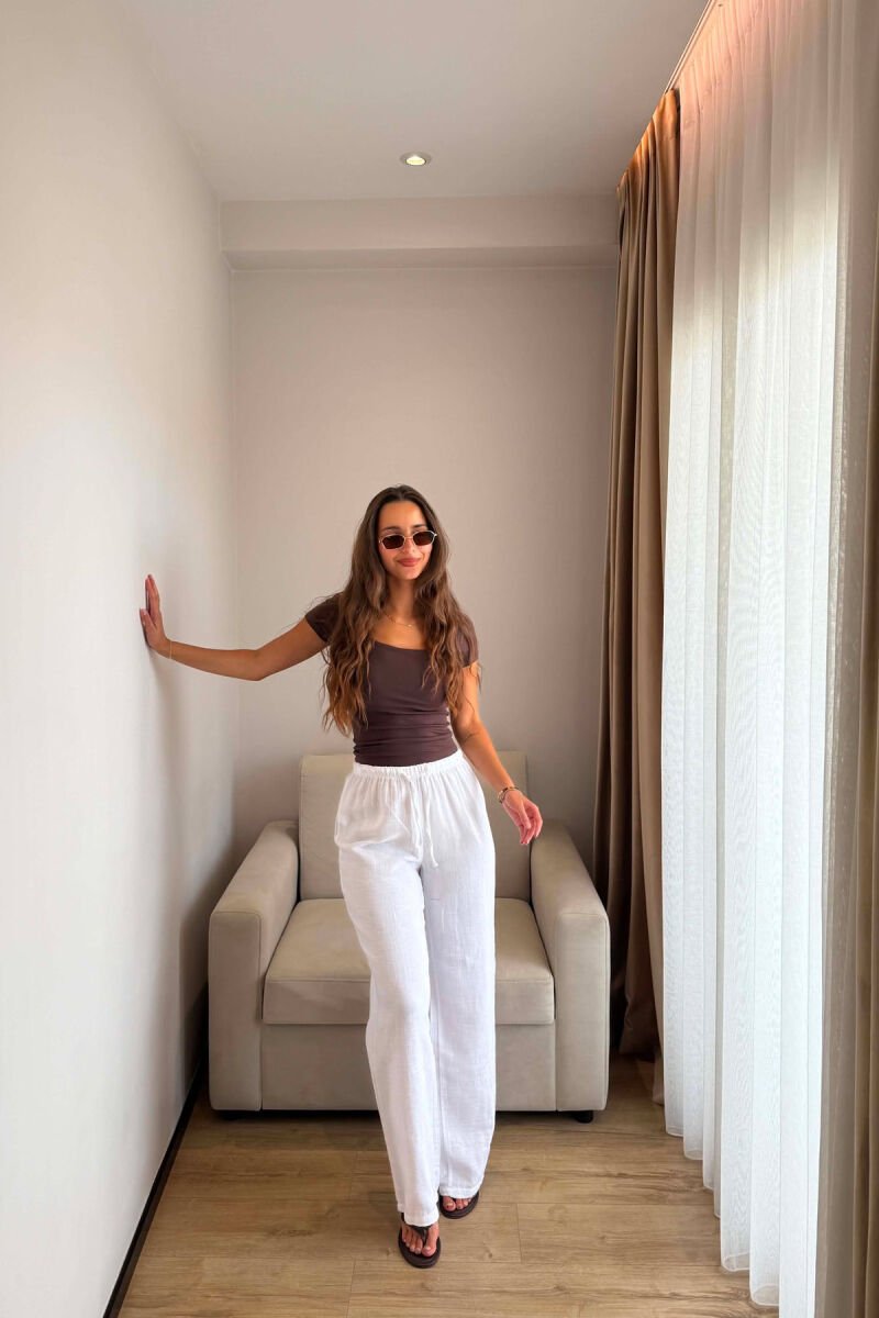 ONE COLOR LINEN BLEND WOMAN TROUSERS WHITE-E BARDHE - 3