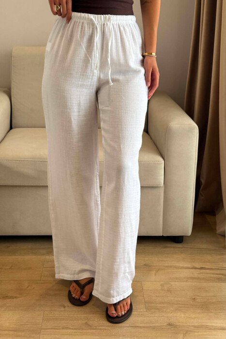ONE COLOR LINEN BLEND WOMAN TROUSERS WHITE-E BARDHE - 4
