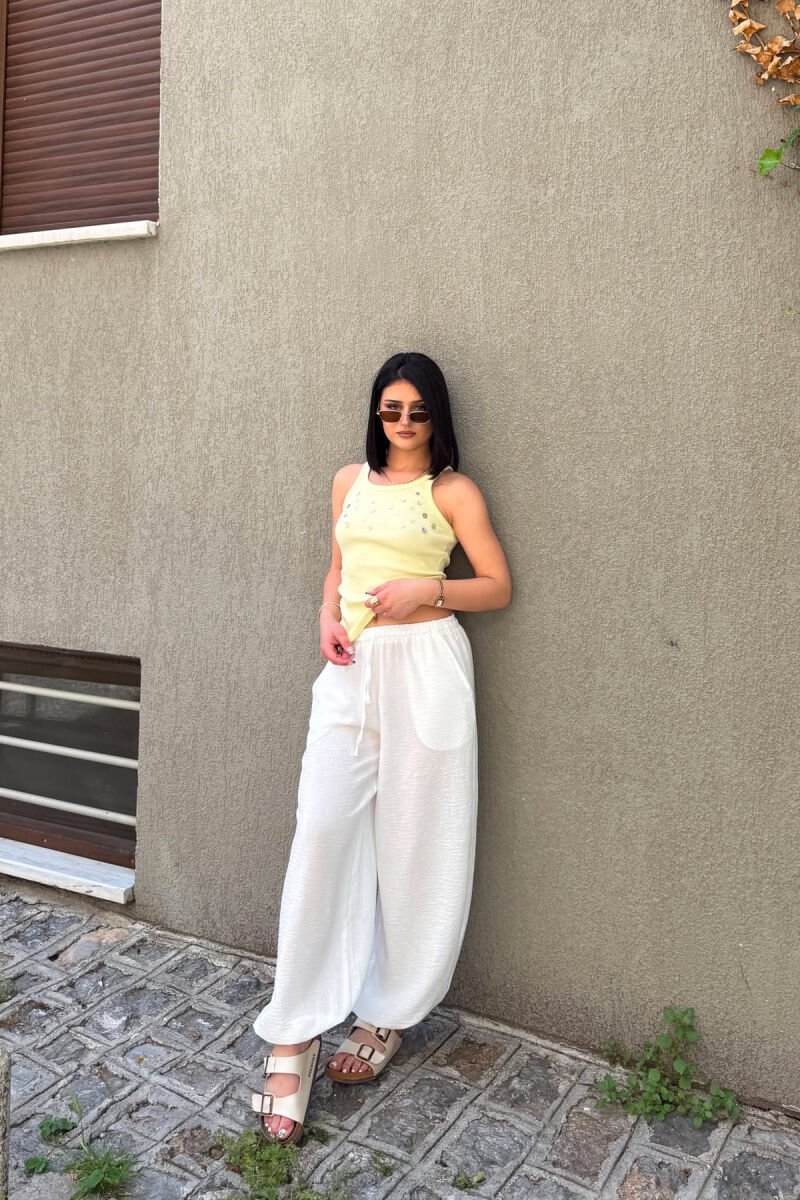 ONE COLOR LINEN BLEND WOMAN TROUSERS WHITE-E BARDHE - 1