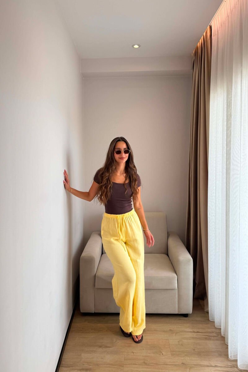 ONE COLOR LINEN BLEND WOMAN TROUSERS YELLOW/E VERDHE - 3