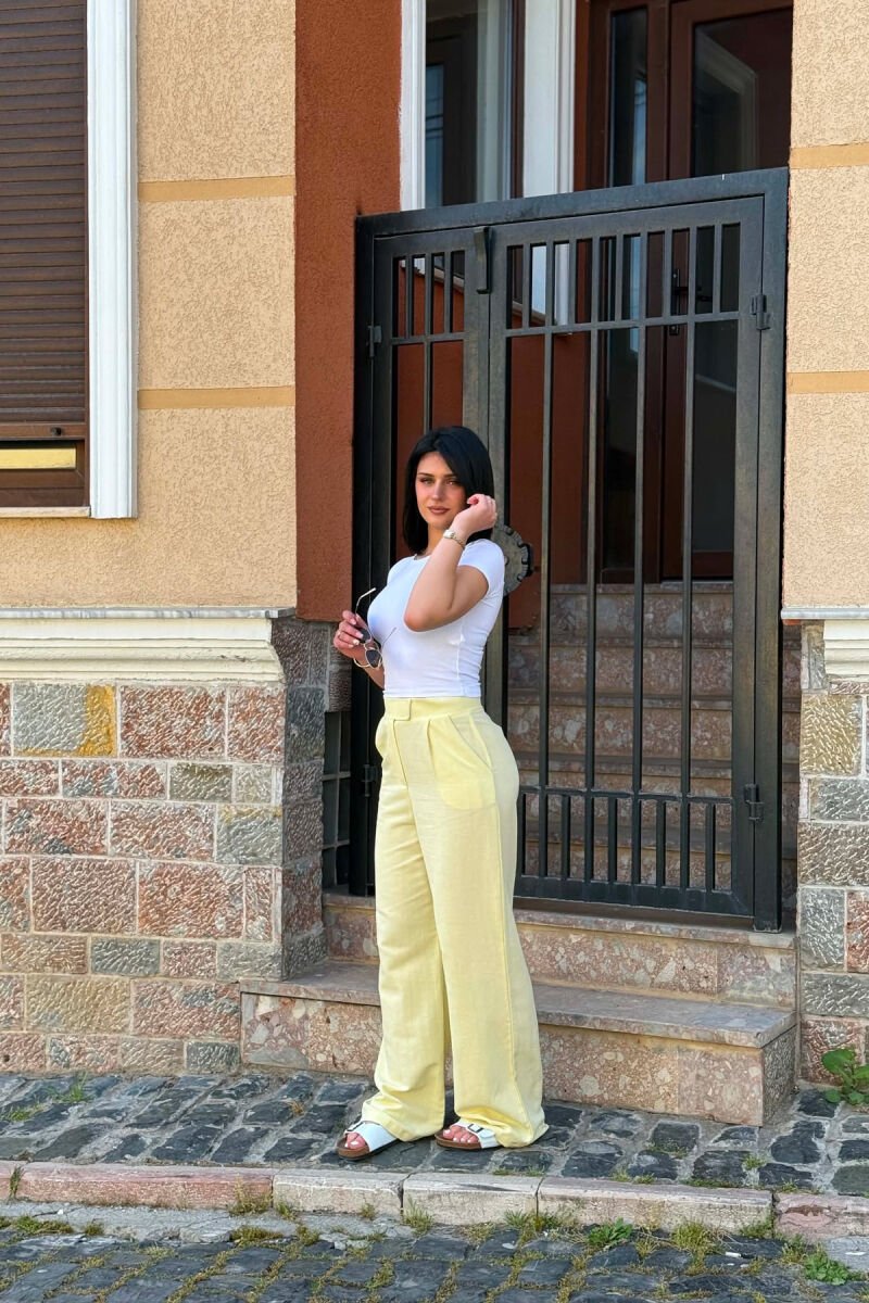 ONE COLOR LINEN BLEND WOMAN TROUSERS YELLOW/E VERDHE - 3
