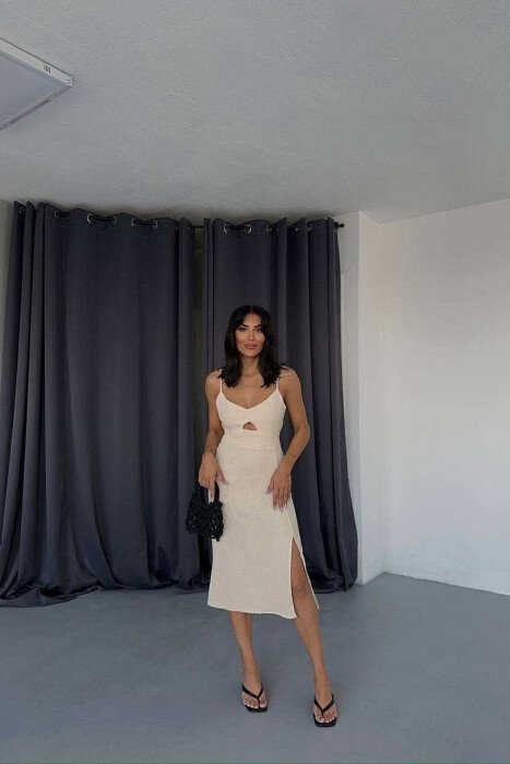 ONE COLOR LINEN WOMEN DRESS BEIGE/BEZHE - KLAUDIO FASHION