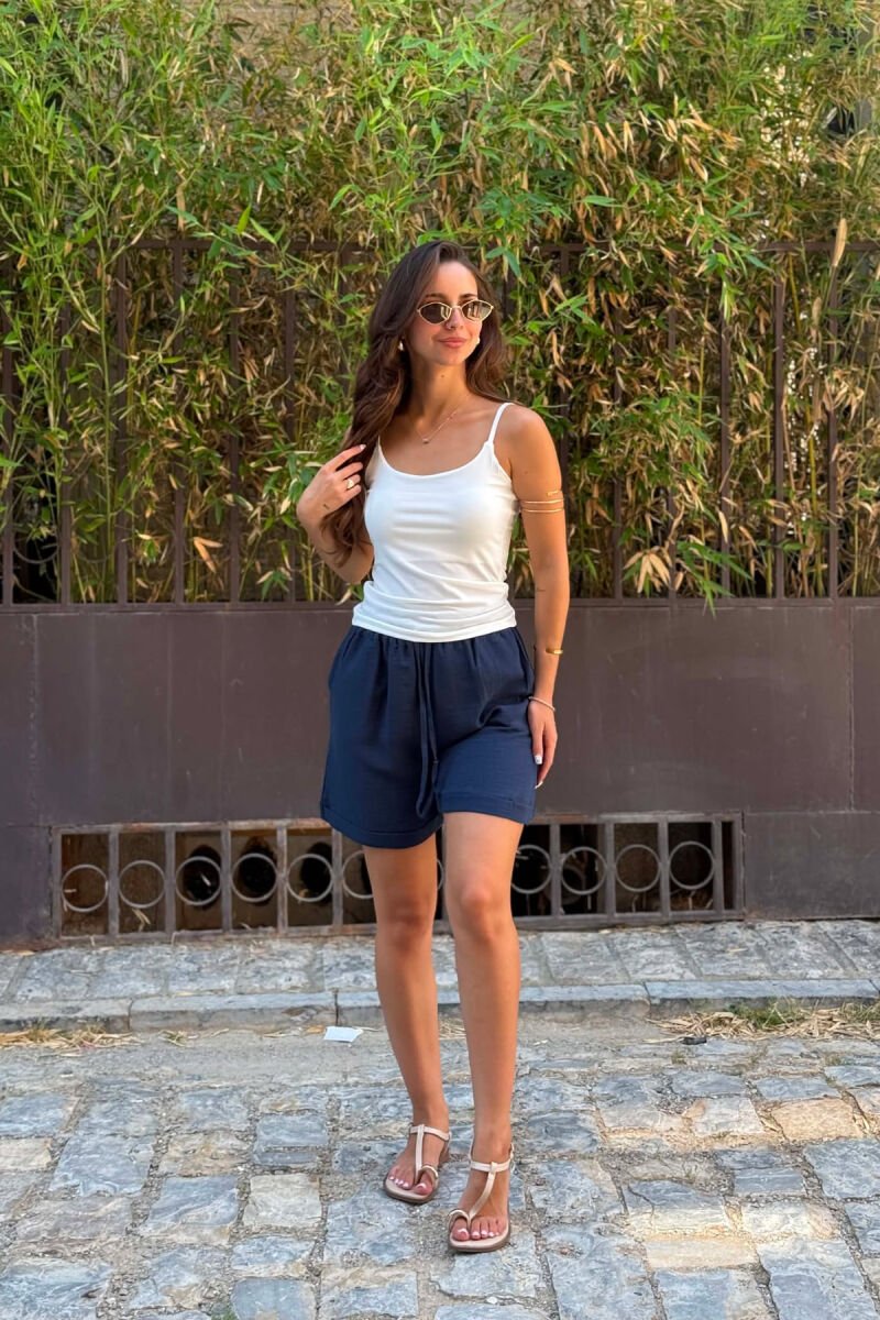 ONE COLOR LINEN WOMEN SHORTS BLUE/BLU - 5