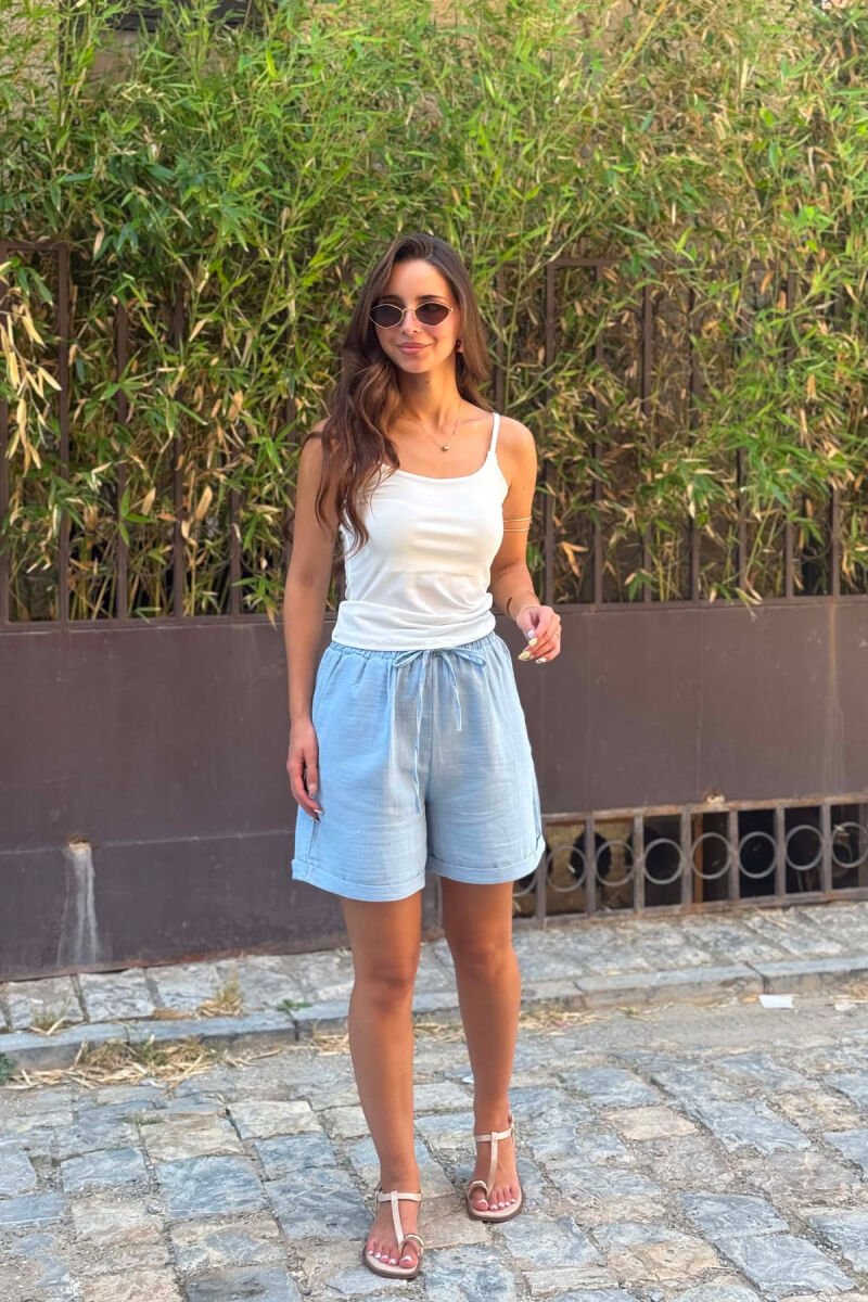 ONE COLOR LINEN WOMEN SHORTS LIGHTBLUE/BZ - 3