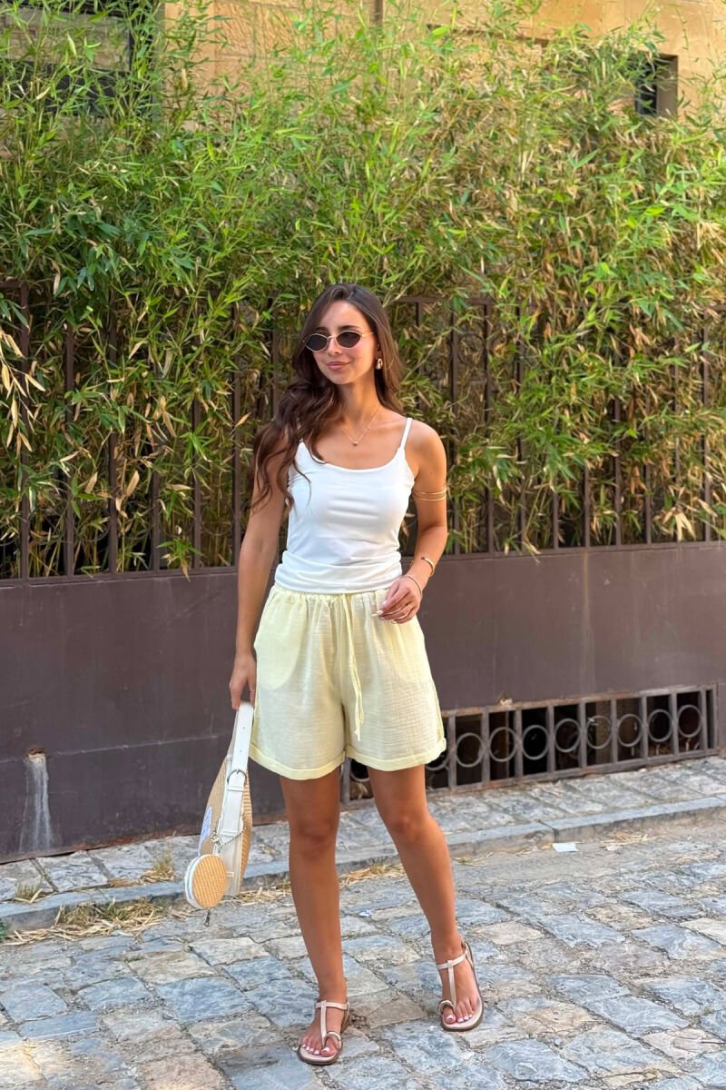 ONE COLOR LINEN WOMEN SHORTS YELLOW/E VERDHE - 1