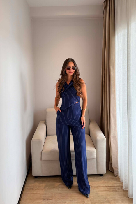 ONE COLOR LINES DESIGN WOMAN JUMPSUIT BLUE/BLU 