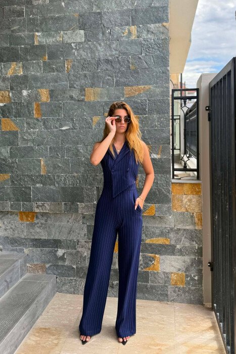 ONE COLOR LINES DESIGN WOMAN JUMPSUIT BLUE/BLU - 1