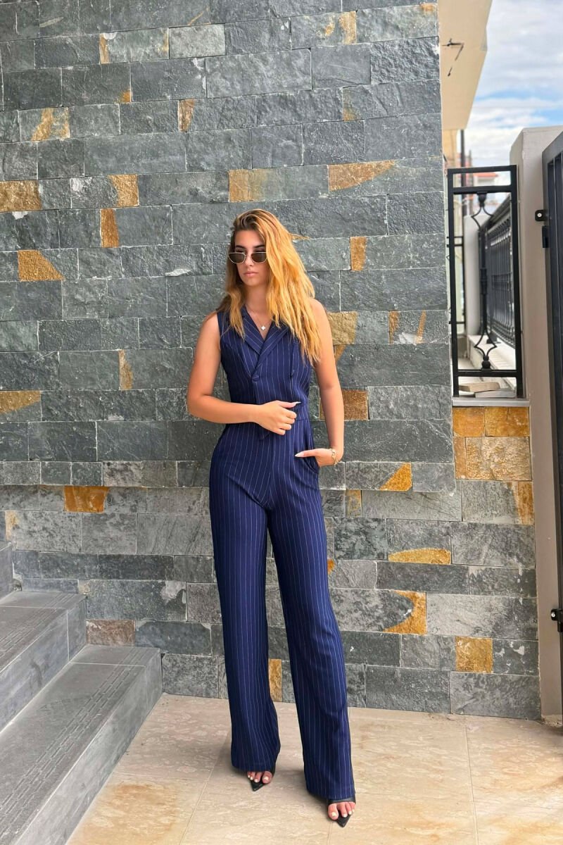 ONE COLOR LINES DESIGN WOMAN JUMPSUIT BLUE/BLU - 4
