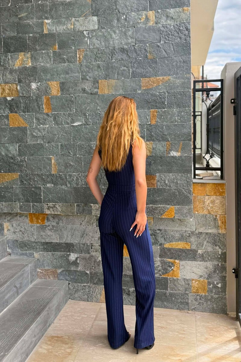 ONE COLOR LINES DESIGN WOMAN JUMPSUIT BLUE/BLU - 5