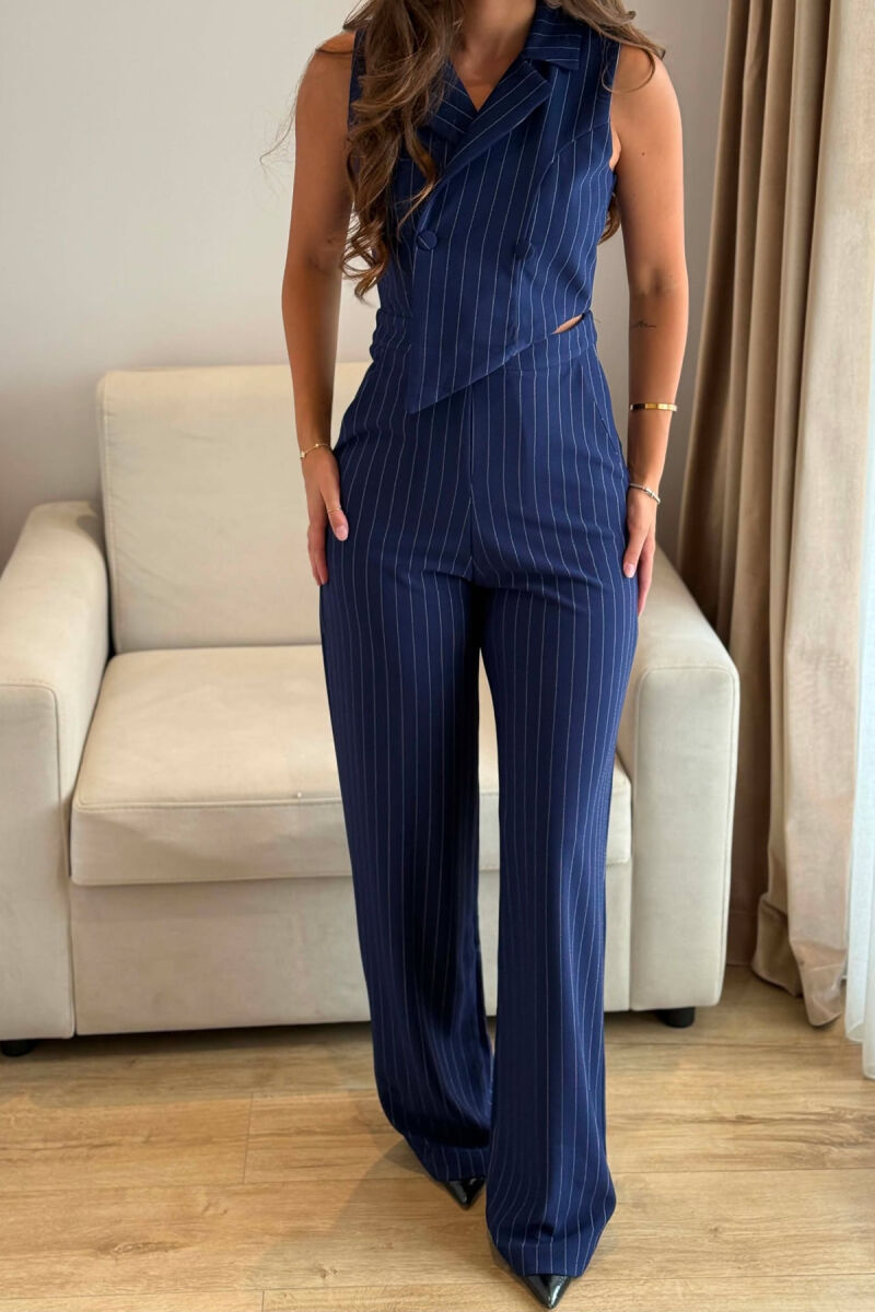ONE COLOR LINES DESIGN WOMAN JUMPSUIT BLUE/BLU - 4