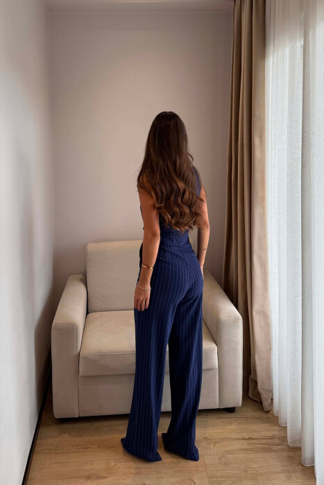 ONE COLOR LINES DESIGN WOMAN JUMPSUIT BLUE/BLU - 6